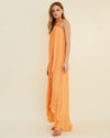 Side view of Aura One Shoulder Chain Maxi Dress.