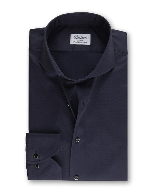 New Slimeline Twill Shirt in navy folded in front of white background. 