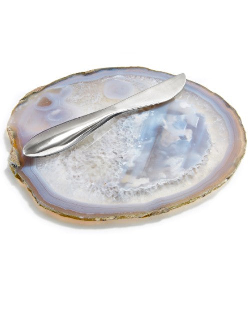 Ita Cheese Plate in sand agate with Forma Silver Spreader. 