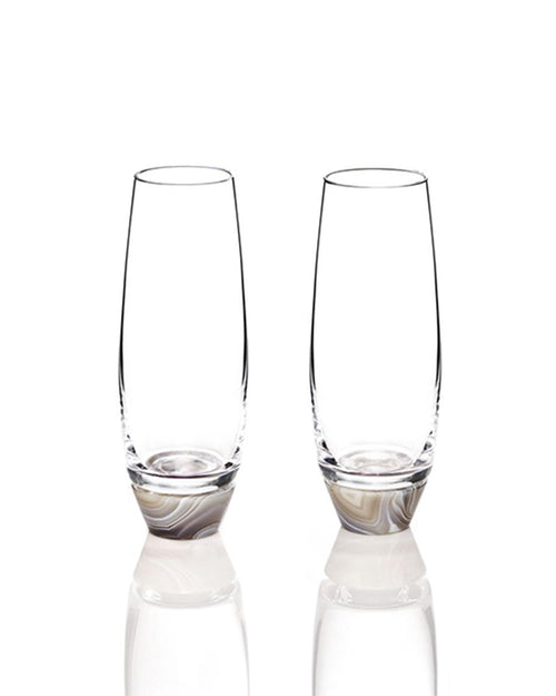 2 champagne glasses with smoke agate bottom.