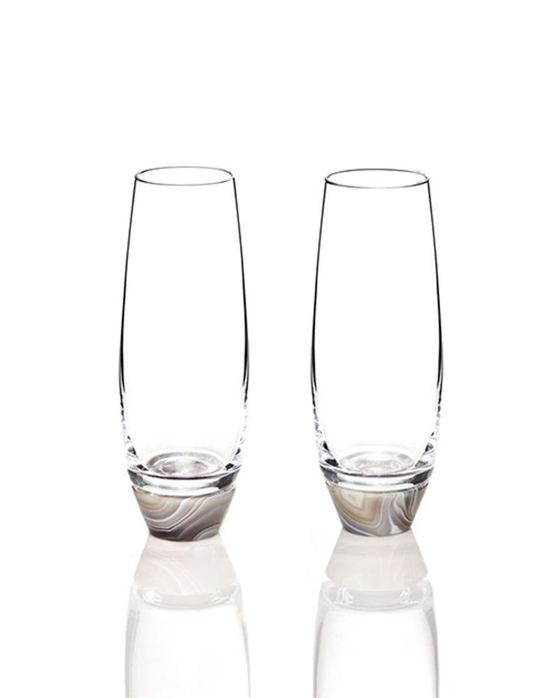 2 champagne glasses with smoke agate bottom.