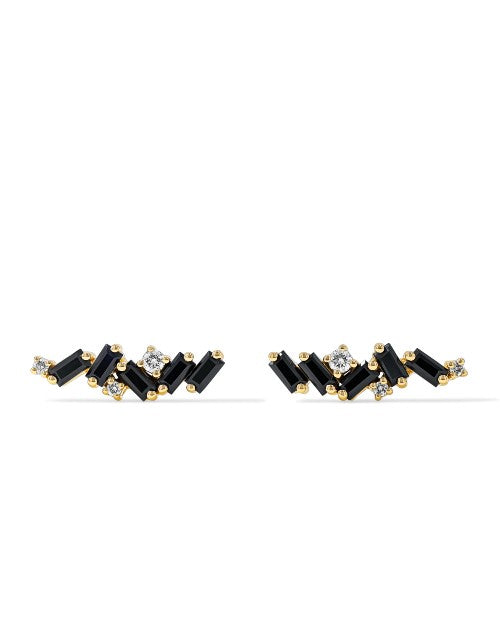 SUZANNE KALAN | Frenzy Stud Earrings | Baguette-Cut Black Sapphires & White Diamond