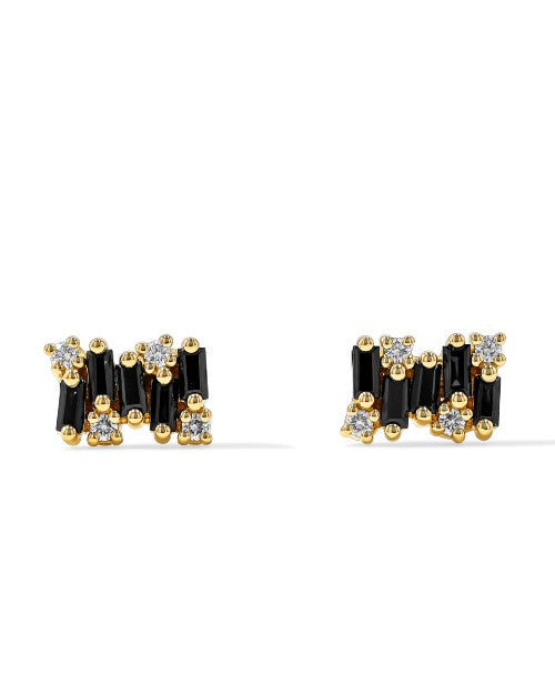 SUZANNE KALAN | Shimmer Stud Earrings | Baguette-Cut Black Sapphires and White Diamond