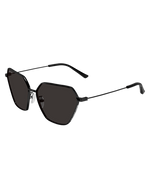 Balenciaga Everyday Sunglasses in black in front of white background. 