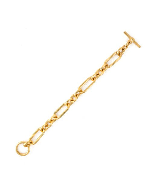 Gold bracelet with various-sized gold links.