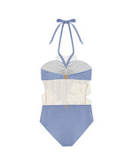 Back of Emily One-Piece Swimsuit in blue.
