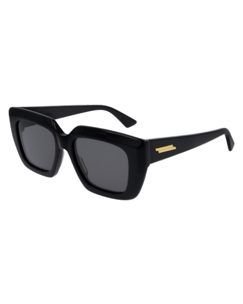 Bottega Veneta New Classic Woman Sunglasses in black in front of white background.