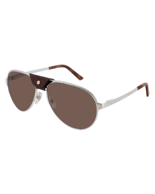 Cartier Santos de Cartier Man Sunglasses in silver in front of white background.