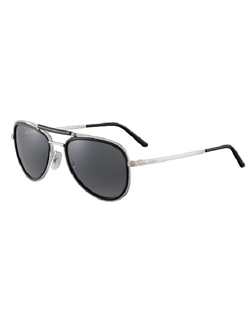 Cartier Santos de Cartier Man Sunglasses in silver in front of white background.