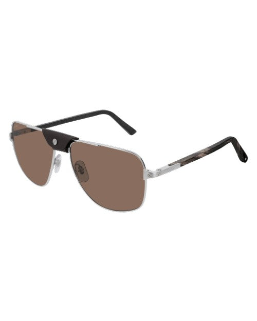 Cartier Men's Sunglasses with brown leather band in front of white background. 