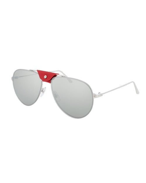 Cartier Men's Sunglasses with red leather band in front of white background. 