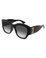 C de Cartier Woman Sunglasses in Black in front of white background. 