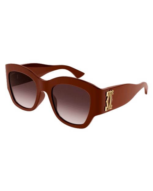 C de Cartier Woman Sunglasses in Burgundy in front of white background. 