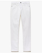 L'Homme Slim Twill Jeans in white in front of white background. 
