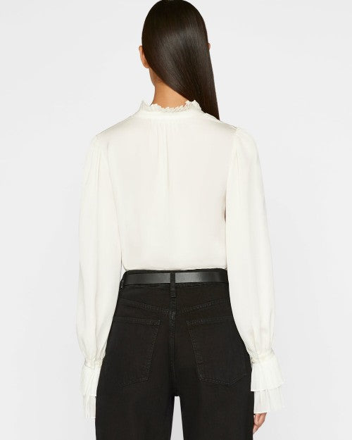 Back of Pleated Cuff V-Neck Top.