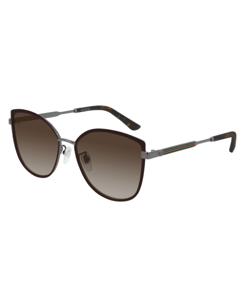 Gucci Web Woman Sunglasses in brown in front of white background. 