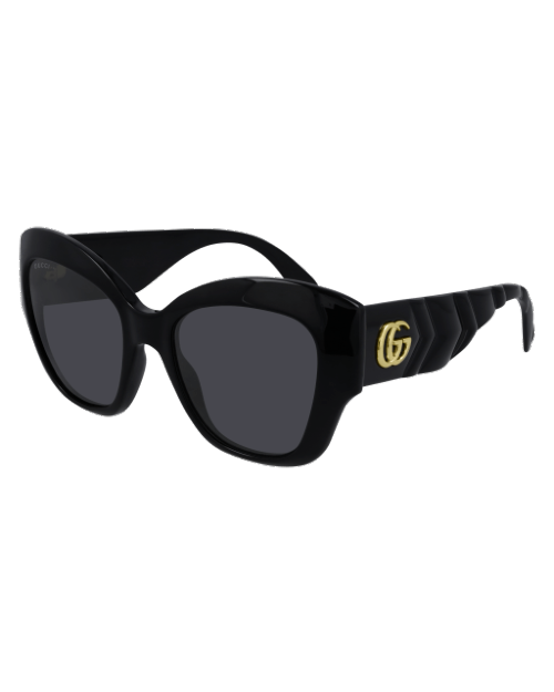 Gucci Icon Woman Sunglasses in black in front of white background. 