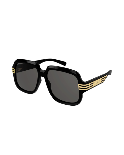 Gucci Icon Unisex Sunglasses in black in front of white background. 