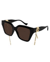 Gucci Chain Woman Sunglasses in black with gold chain.