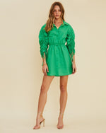SUBOO | Gravity Cut Out Gathered Sleeve Shirt Dress | Green