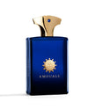 Vibrant blue and gold fragrance bottle with blue gem detail on top.