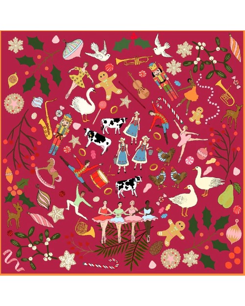 KAREN MABON | 12 Days of Christmas Silk Scarf | Berry | FINAL SALE