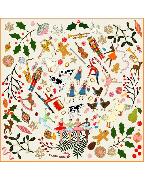 KAREN MABON | 12 Days of Christmas Silk Scarf | Cream | FINAL SALE