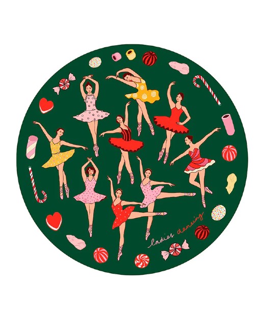 Close look at green Ballerinas Dancing Ceramic Plate design.