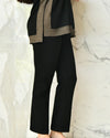 Side view of Cashmere Pant showing wide leg cut.