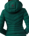 Back of Patsy-NF Hooded Down Jacket with Mackage logo on hood. 