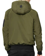 Model wearing Weston Jacket in army green and facing away from camera to show back. 