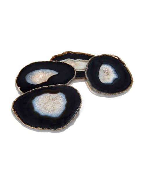 4 Midnight Agate Gemstone Coasters from Anna New York in front of white background.