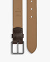 Belt flipped to show Shinola Detroit branding on inside of leather.