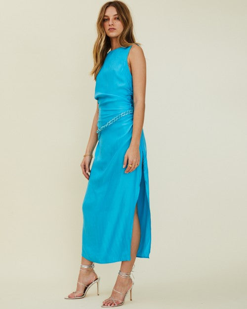 Side view of Halley Sleeveless Maxi with Detached Chain. 