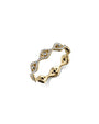 Gold ring band with diamond evil eye design around the band. 