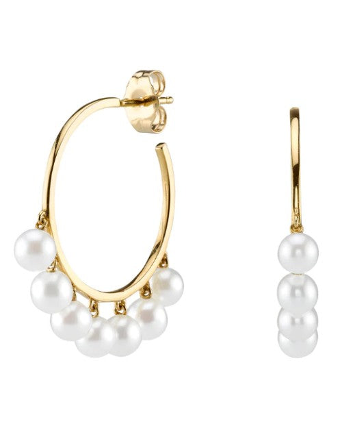 Medium Pearl Hoops from Sydney Evan in front of white background with front and side view. 