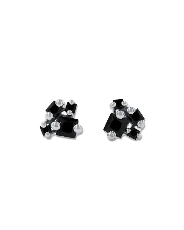 Black sapphire stud earrings with white gold accents.