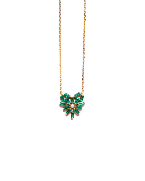 SUZANNE KALAN | Small Bold Emerald Heart Necklace | Baguette-Cut Emeralds & White Diamond